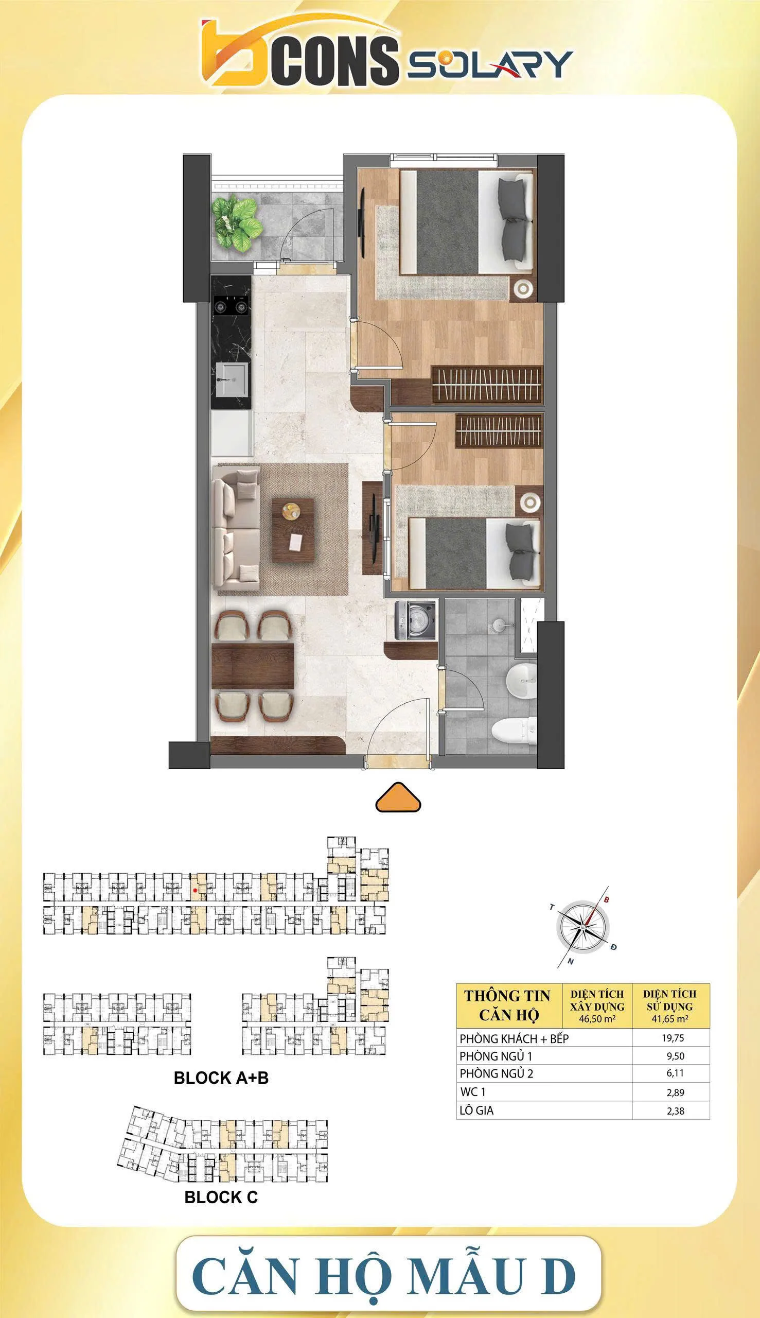 thiết kế căn hộ 46.5m2