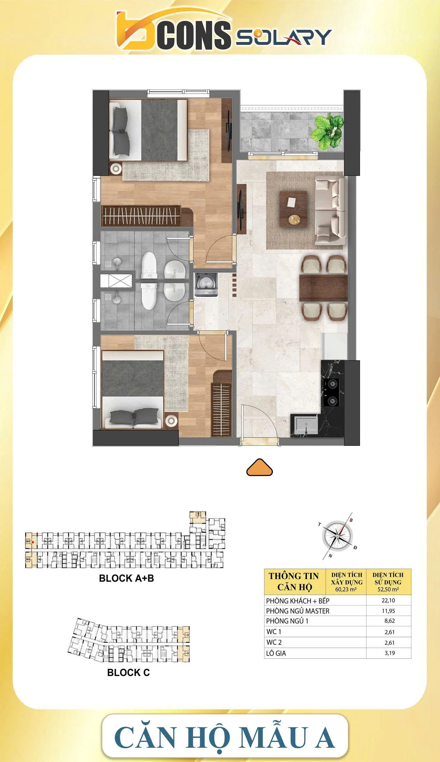thiết kế căn hộ 60,2m2