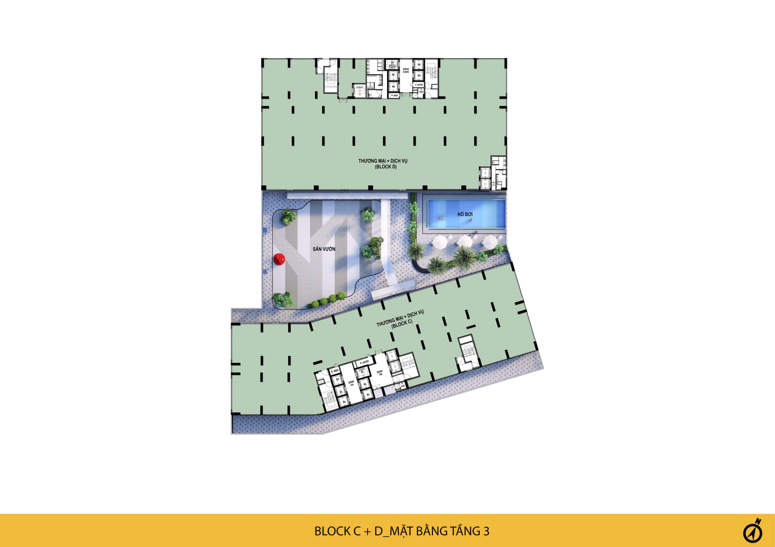 Bcons Solary mặt bằng tổng thể tầng 3 block C + D