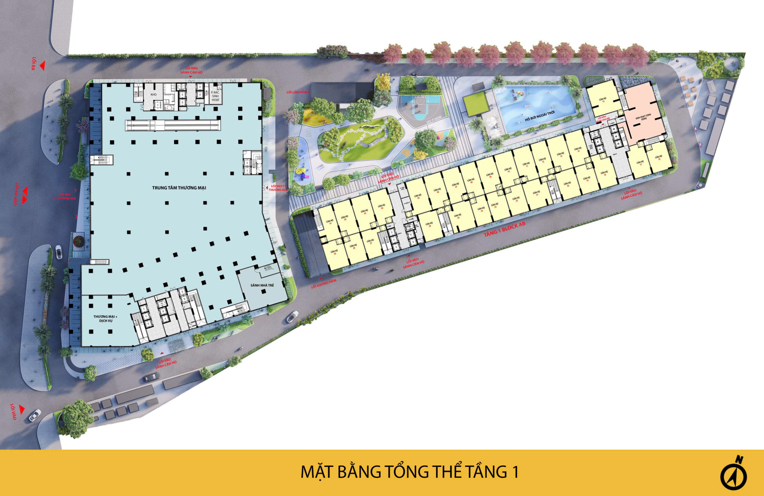 Bcons Solary mặt bằng tổng thể tầng 1 block C