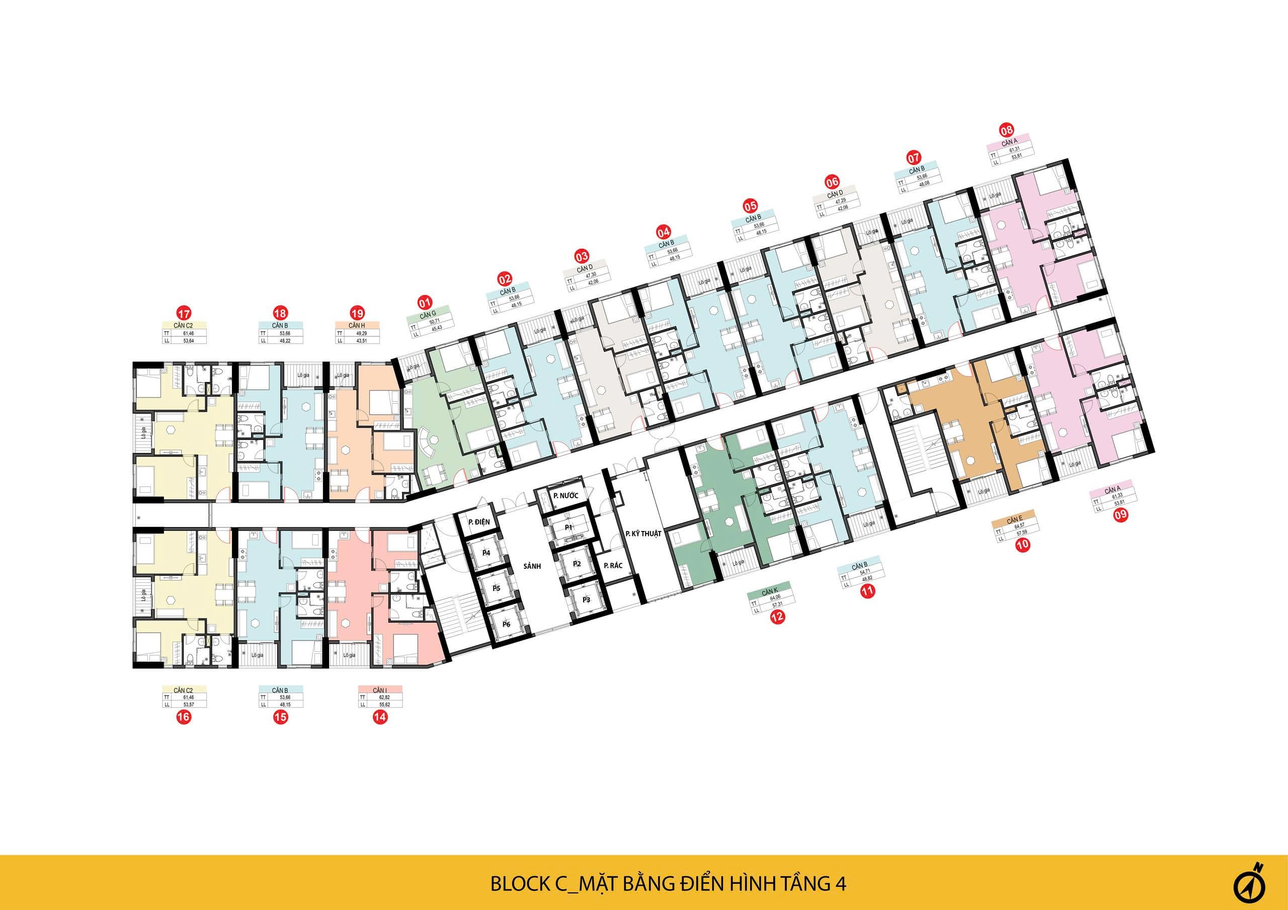 Bcons Solary mặt bằng tầng 4 block C