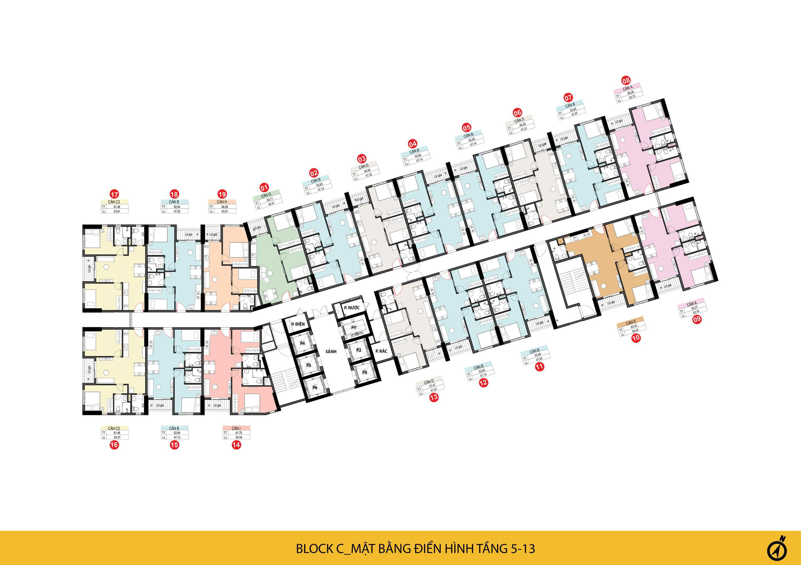 Bcons Solary mặt bằng tầng 5 - 13 block C